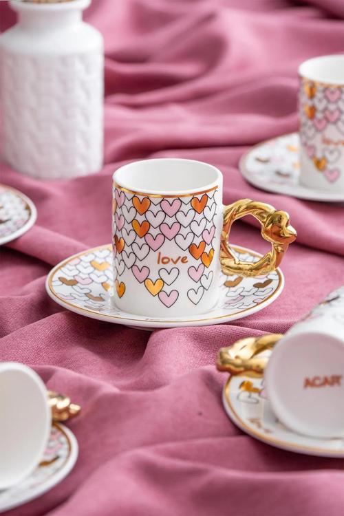 Juliette 6 Kişilik Kahve Fincanı Takımı 90 ml Pembe 06013