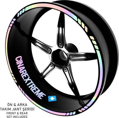® Hypnotic Gökkuşağı Hologram Efektli 4 Parçalı Kesikli Motosiklet Jant Şeridi Sticker