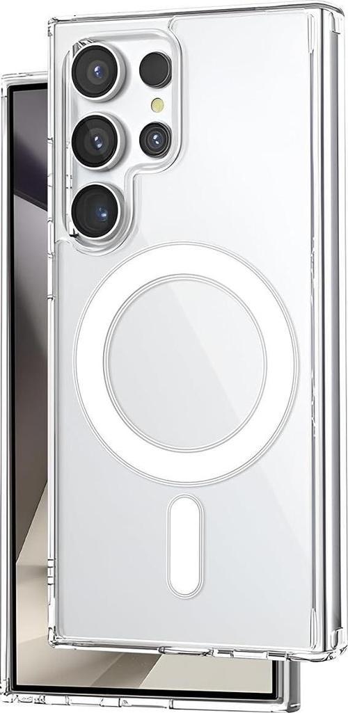 Galaxy S24 Ultra için Şeffaf Manyetik Kılıf Mag Safe, Kablosuz Şarj, Şok Emici Kenar