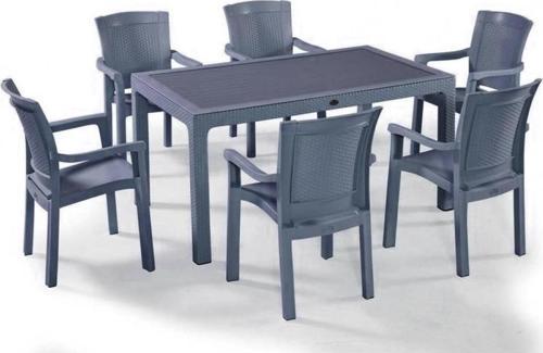 Garden Rattan Masa Set Antrasit (Masa+6 Adet Sandalye)