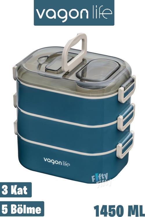 1450 ML 3 Kat Çelik (2 Kat Kullanılabilir) Bento Lunch Box Yeni Nesil Sefer Tası-FFLBOX7083