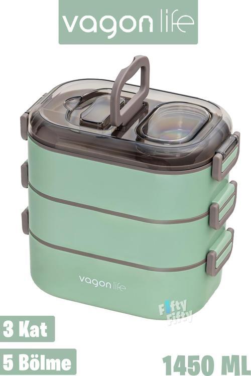1450 ML 3 Kat Çelik (2 Kat Kullanılabilir) Bento Lunch Box Yeni Nesil Sefer Tası-FFLBOX7083
