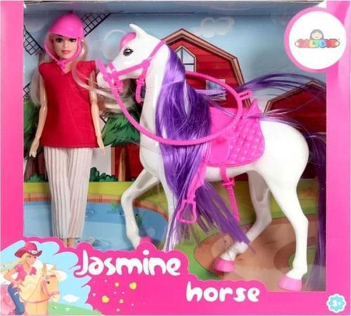 Güzeli Bir Jokey Kız Jasmine Model Bebek Ve Beyaz Atı