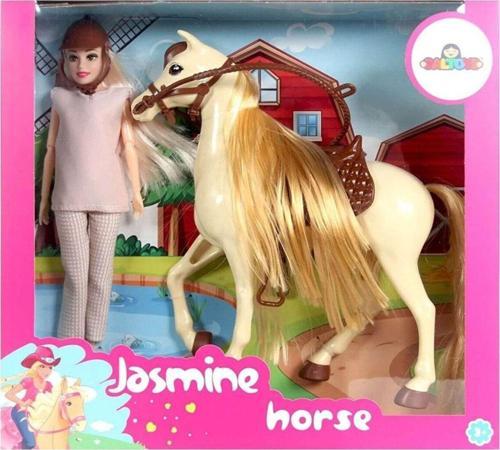 Güzeli Bir Jokey Kız Jasmine Model Bebek Ve Krem Sarı At