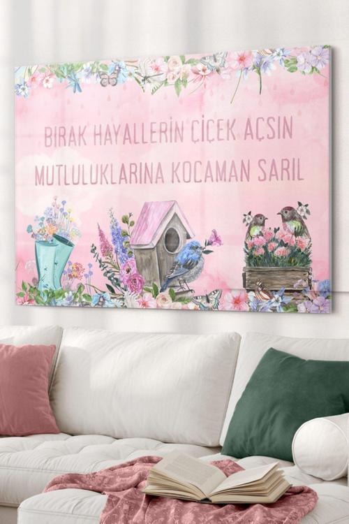 Motto Söz Mutluluk Hayaller | Kelimeler Temalı Cam Tablo | Hediyelik, Dekoratif, Ofis, Mutfak