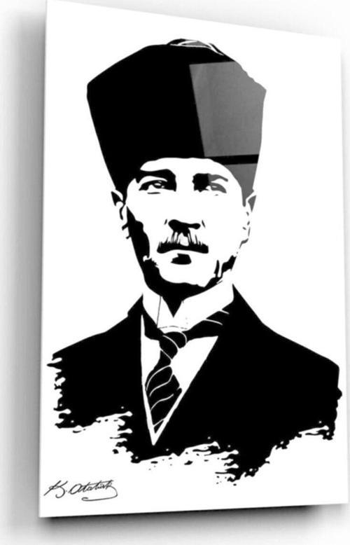 Hediyelik,Dekoratif- Atatürk Silüeti Ve Imzası Cam Tablo