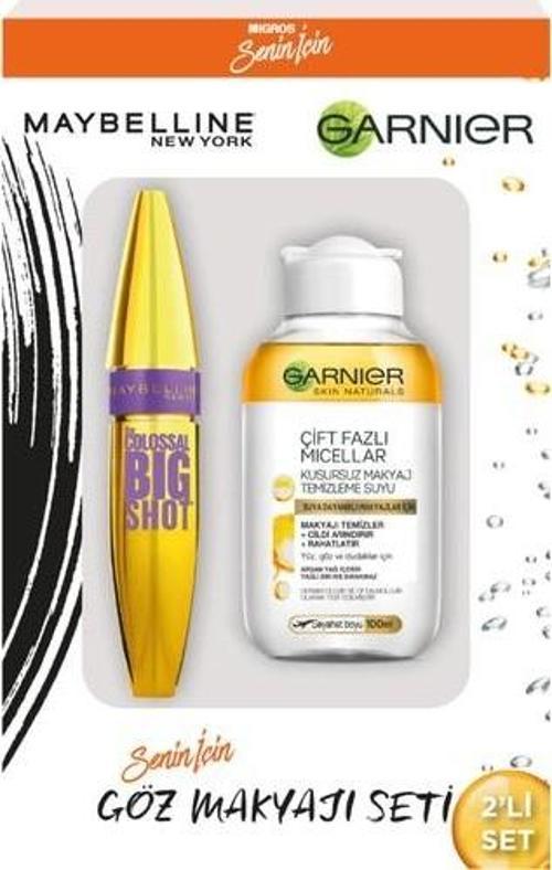 Maybelline Maskara Siyah Colossal Big Shot + Garnier Çift Fazlı 100 Ml