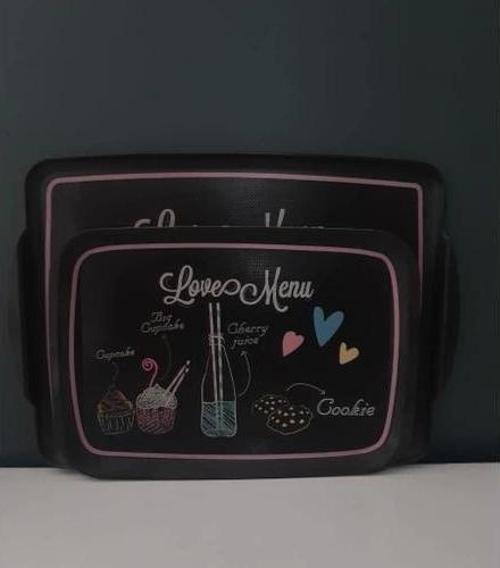 Melamin Love Menu Desenli 2 Li Dikdörtgen Kaydırmaz Tepsi 34 * 41 Cm.