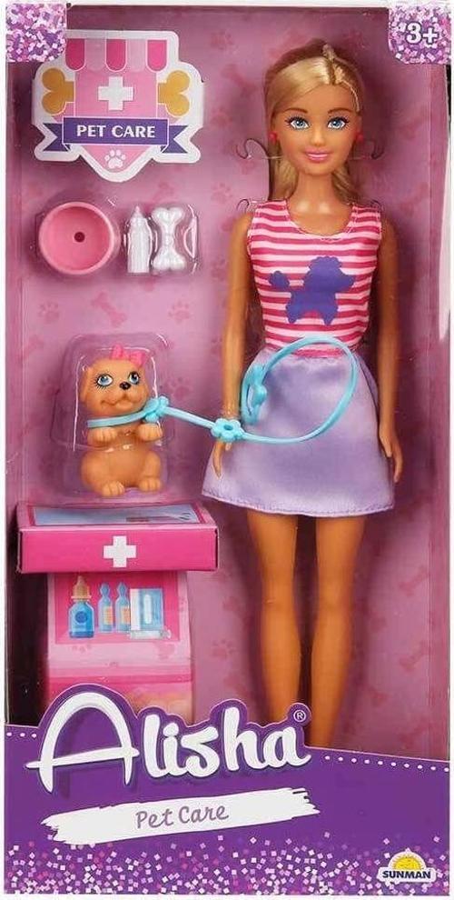 3384 SUN-RST-SIS-Minik Alisha Bebek Veteriner Aksesuarlı Set 29 cm 2A- Sunman