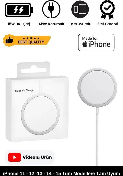 iPhone 11 12 13 14 15 Magsafe Kablosuz Hızlı Şarj Aleti Apple Tam Uyumlu Wireless Charger Adaptörü
