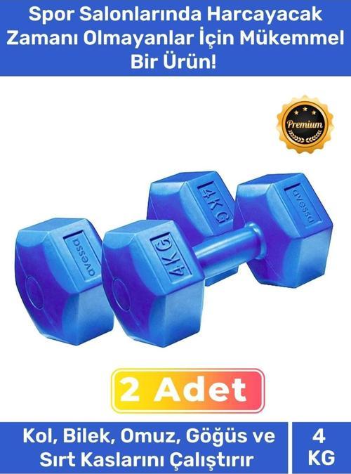 Özel Plastik Köşeli Spor Egzersiz Vücut Kas Geliştirme Fitness Ağırlık Mavi 4 Kg Dambıl Set - 2 Adet