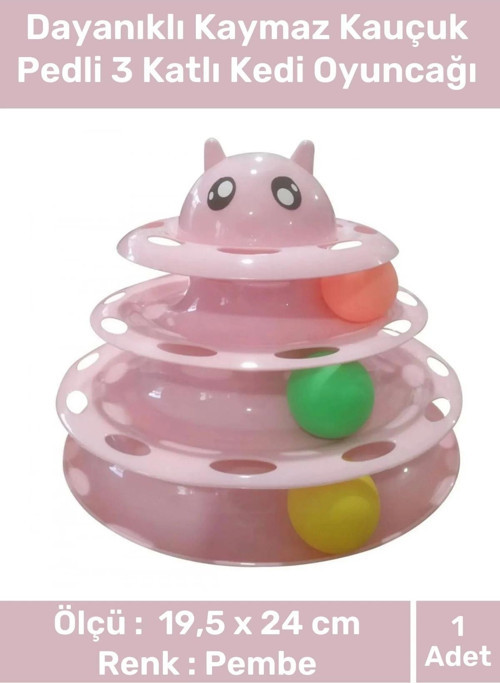 Özel Üretim Dayanıklı Kaymaz Kauçuk Pedli 3 Toplu Eğlenceli 3 Katlı Kedi Oyuncağı 19,5 cm x 24cm