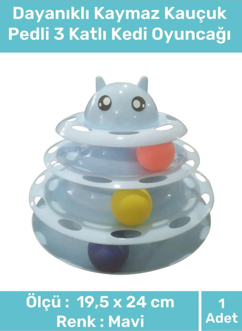 Özel Üretim Dayanıklı Kaymaz Kauçuk Pedli 3 Toplu Eğlenceli 3 Katlı Kedi Oyuncağı 19,5 cm x 24cm