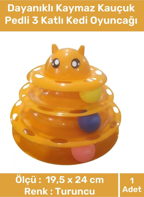 Özel Üretim Dayanıklı Kaymaz Kauçuk Pedli 3 Toplu Eğlenceli 3 Katlı Kedi Oyuncağı 19,5 cm x 24cm