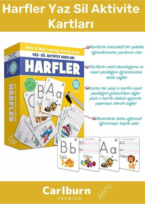 Özel Üretim Zeka Geliştirici Kişisel Gelişim Çocuk Harfler Yaz Sil Aktivite Kartları
