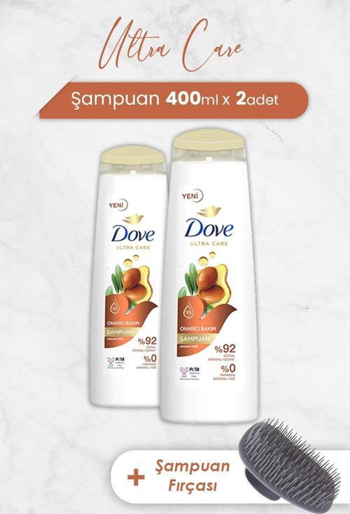 Ultra Care Onarıcı Bakım Argan Yağı Şampuan 400 ml x 2 Adet ve Şampuan Fırçası