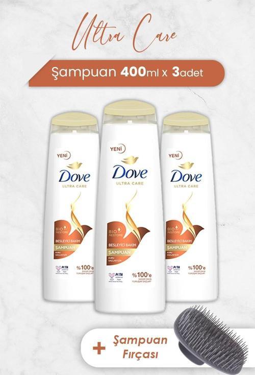 Ultra Care Şampuan Besleyici Bakım 400 ml x 3 Adet ve Şampuan Fırçası