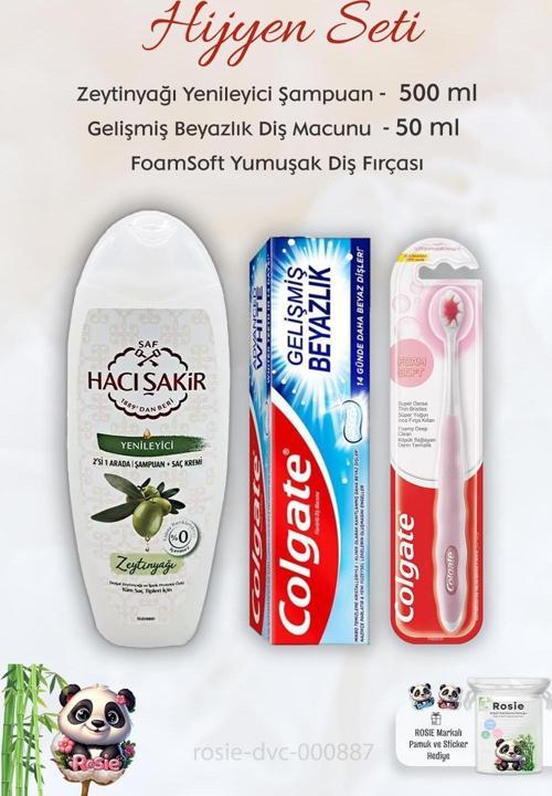 Diş Macunu Gelişmiş Beyazlık 50 ml, FoamSoft Diş Fırçası, H. Şakir Zeytinyağlı Şampuan 500 ml