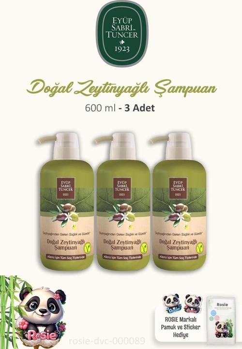 3 Adet Doğal Zeytinyağlı Şampuan 600 ml ve ROSIE Pamuk 60'lı