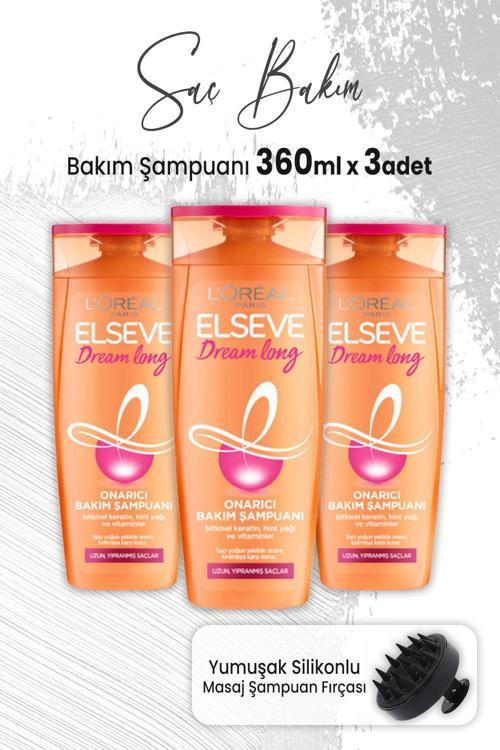Dream Long Onarıcı Şampuan 360 ml x 3 Adet ve Masaj Şampuan Fırçası Siyah