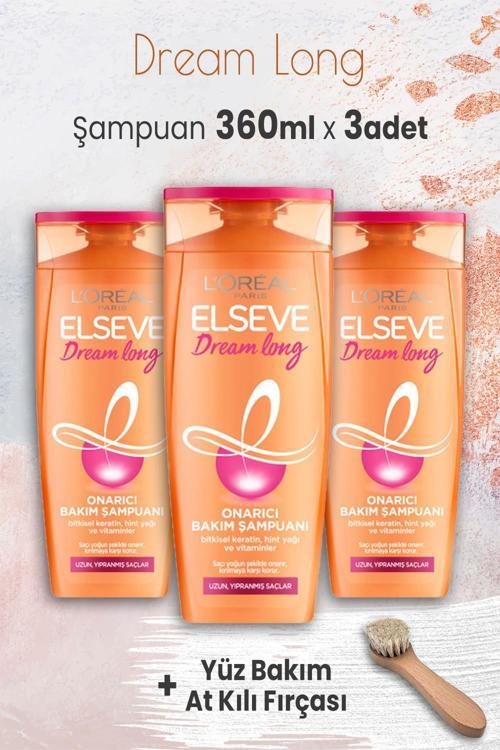 Dream Long Onarıcı Şampuan 360 ml x 3 Adet ve Yüz Bakım At Kılı Fırçası