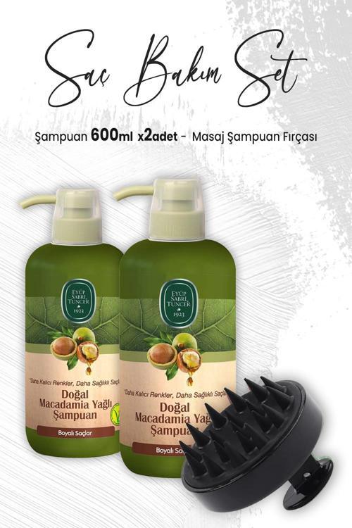 Doğal Macadamia Şampuan 600 ml x 2 Adet ve Masaj Şampuan Fırçası Siyah