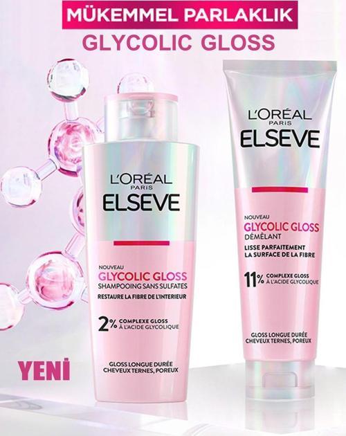 Glycolic Gloss Mükemmel Parlaklık Şampuan 200ml + Glycolic Gloss Pürüzsüzleştirici Saç Kremi 150ml