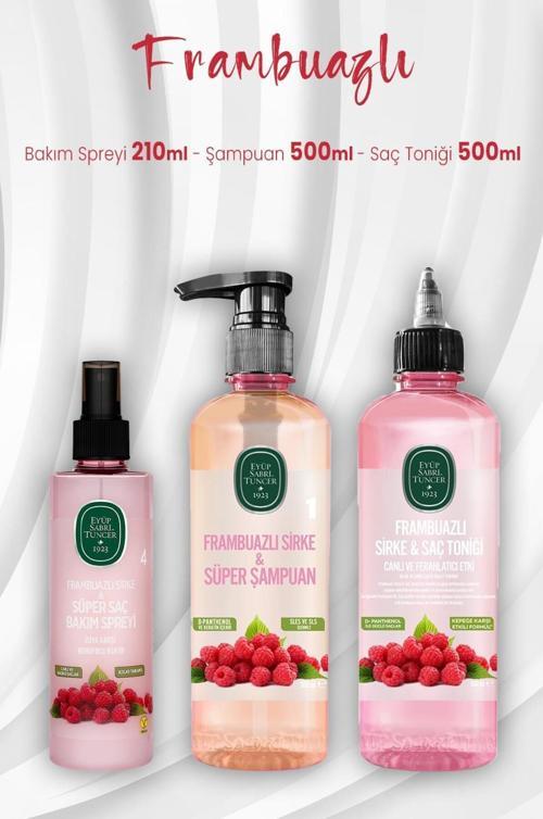 Frambuazlı Saç Bakım Spreyi 210 ml, Şampuan 500 ml ve Saç Toniği 500 ml