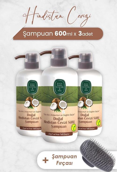 Hindistan Cevizi Şampuan 600 ml x 3 Adet ve Şampuan Fırçası