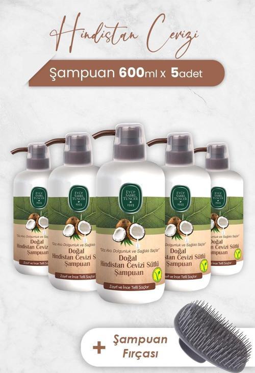 Hindistan Cevizi Şampuan 600 ml x 5 Adet ve Şampuan Fırçası