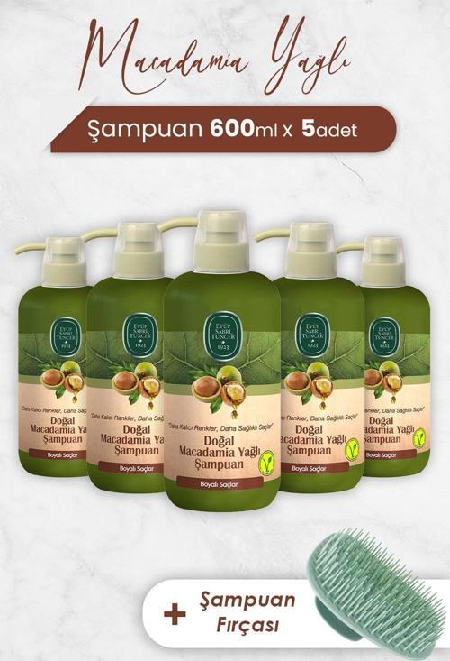Macadamia Yağlı Şampuan 600 ml x 5 Adet ve Şampuan Fırçası