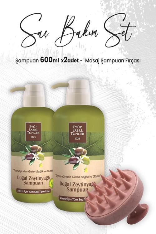 Zeytinyağlı Şampuan 600 ml x 2 Adet ve Masaj Şampuan Fırçası Pembe