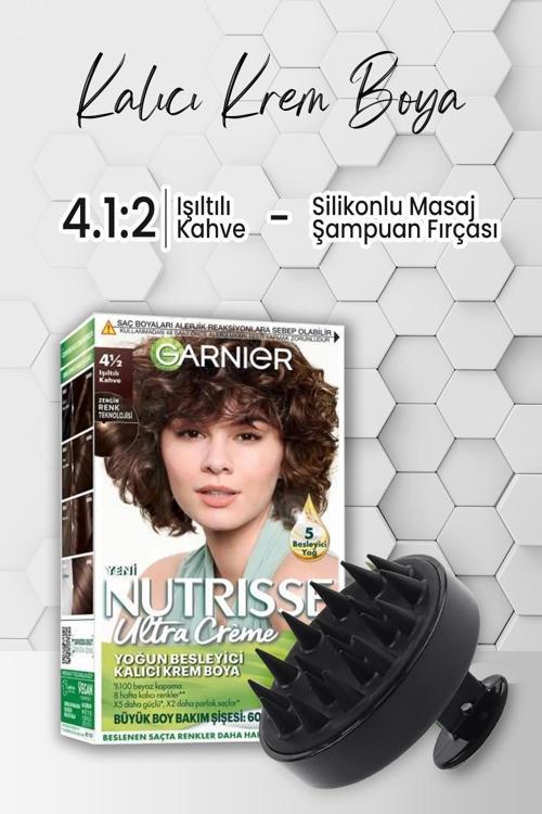 Nutrisse Krem Saç Boyası 4 1:2 Işıltılı Kahve ve Şampuan Fırçası Siyah