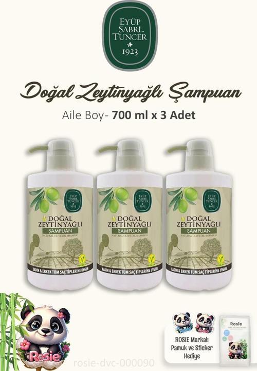 3'lü Doğal Zeytinyağlı Şampuan 700 ml ve %100 Pamuk ROSIE