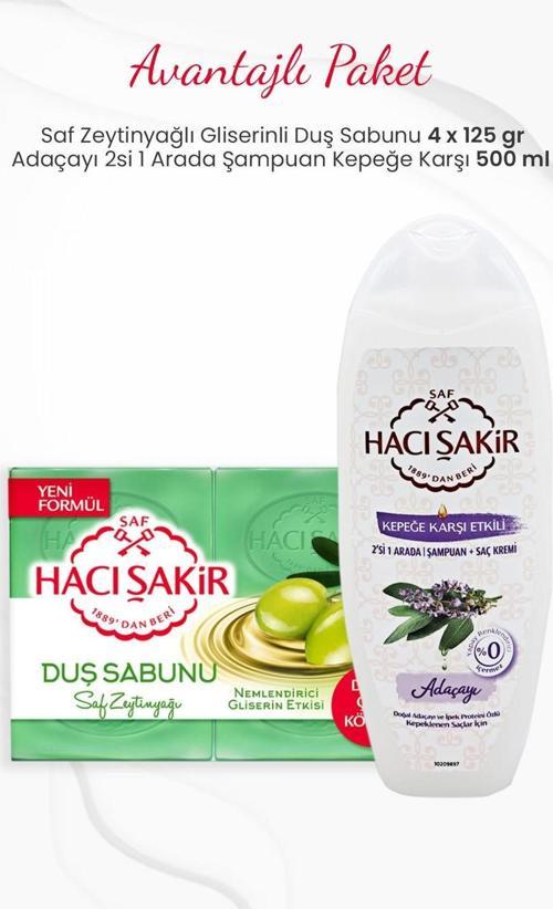 4'lü Saf Zeytinyağlı Duş Sabunu ve Adaçayı 2si 1 Arada Şampuan 500 ml