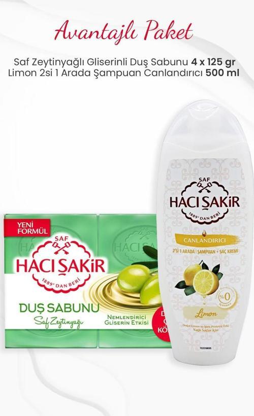 4'lü Saf Zeytinyağlı Duş Sabunu ve Limon 2si 1 Arada Şampuan 500 ml