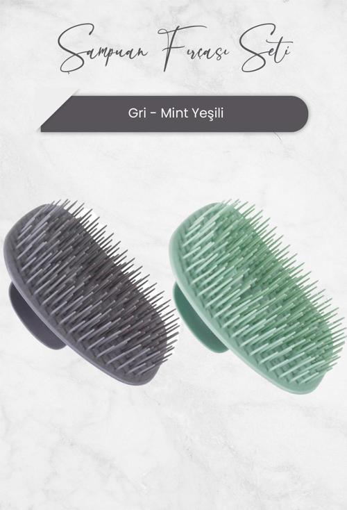 Şampuan Fırçası Mint Yeşili ve Gri 2 'li Set