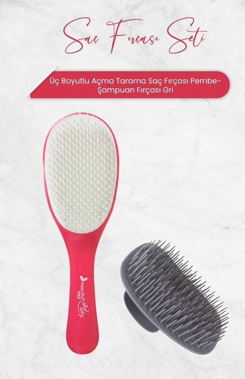 Üç Boyutlu Açma Tarama Saç Fırçası Pembe ve Şampuan Fırçası Gri