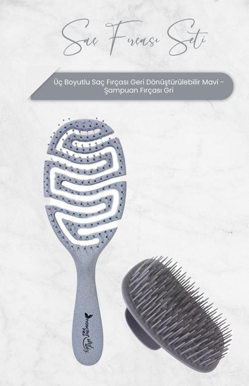 Üç Boyutlu Saç Fırçası Geri Dönüştürülebilir Mavi ve Şampuan Fırçası Gri