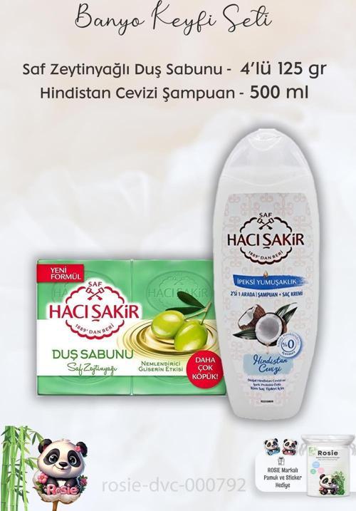 Doğal Saf Geleneksel Beyaz Sabun 4 x 200 gr, Hindistan Cevizli Şampuan 500 ml  ve ROSIE