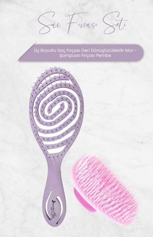 Üç Boyutlu Saç Fırçası Geri Dönüştürülebilir Mor ve Şampuan Fırçası Pembe
