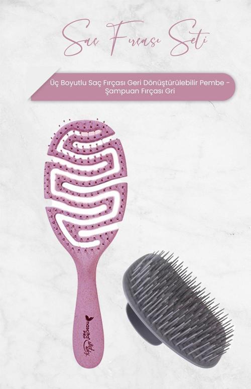 Üç Boyutlu Saç Fırçası Geri Dönüştürülebilir Pembe ve Şampuan Fırçası Gri