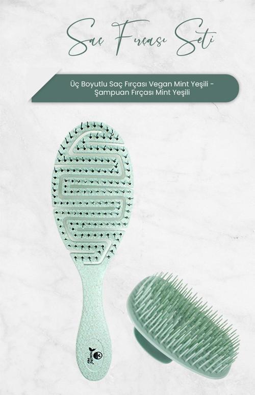 Üç Boyutlu Saç Fırçası Vegan Mint Yeşili ve Şampuan Fırçası Mint Yeşili