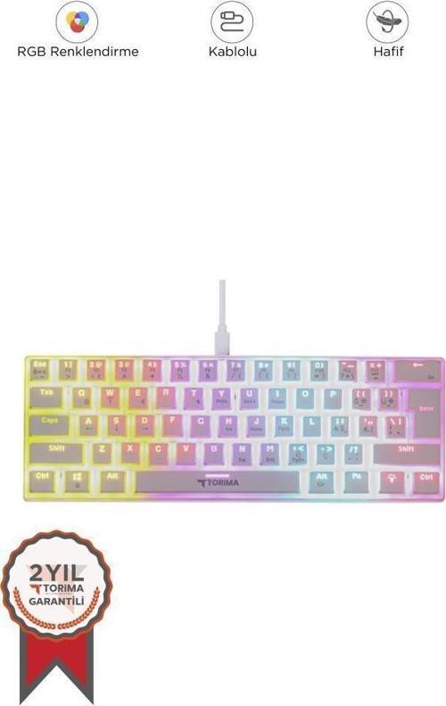 TK-04 Beyaz Mekanik Rgb Işıklı Kablolu Q Klavye