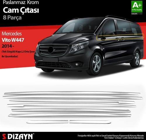 Mercedes Vito W447 Krom Cam Alt Çıtaları 8 Prç. (Tek Sürgülü Kapı-L2 Orta Şasi) 2014 Üzeri