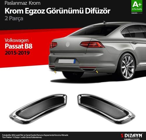 VW Passat B8 Krom Egzoz Görünümü Difüzör R Line Still 2 Parça 2015-2019
