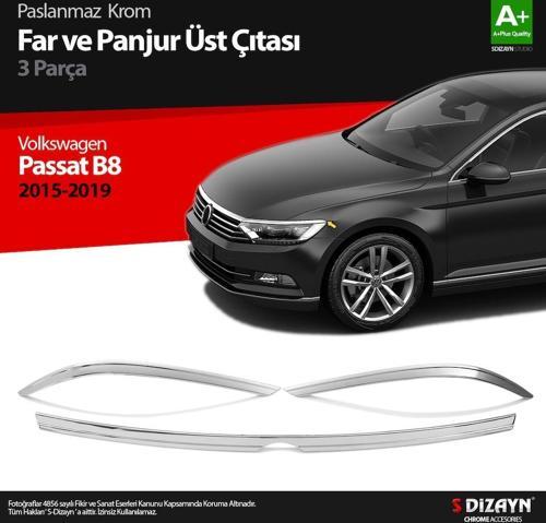 VW Passat B8 Krom Far Üzeri Çıta Seti 3 Parça 2015 Üzeri