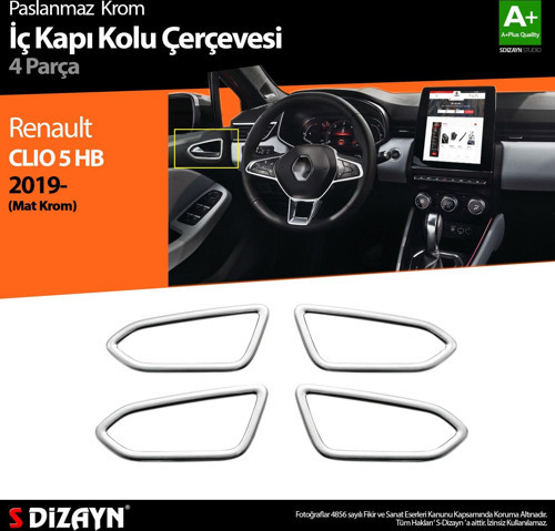 Renault Clio 5 Krom İç Kapı Kolu Çerçevesi 4 Prç. 2019 ve Üzeri (Mat Krom)