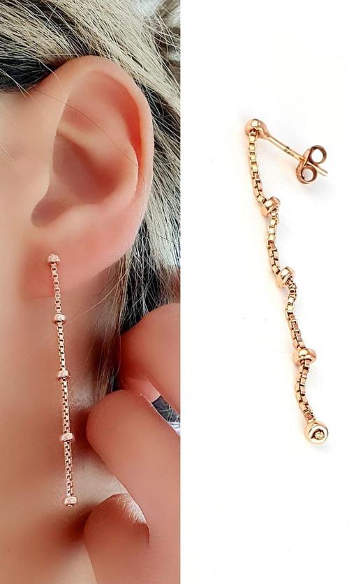 925Ayar Gümüş Üzerine Rose Altın Kaplama Trend Tek Küpe