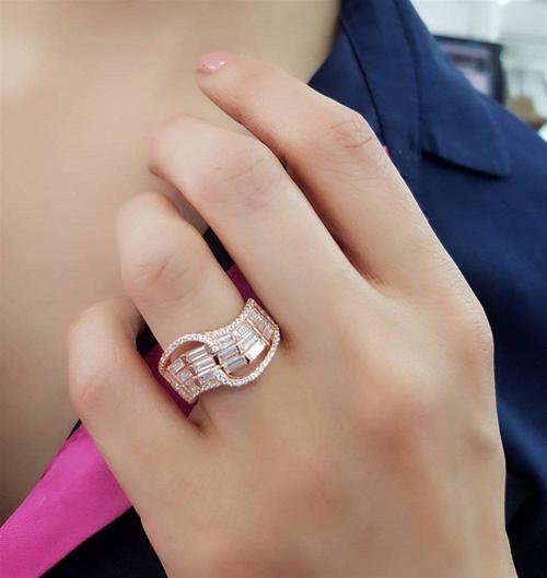 Baget Kesim Taşlı 925 Ayar Gümüş Rose Yüzük